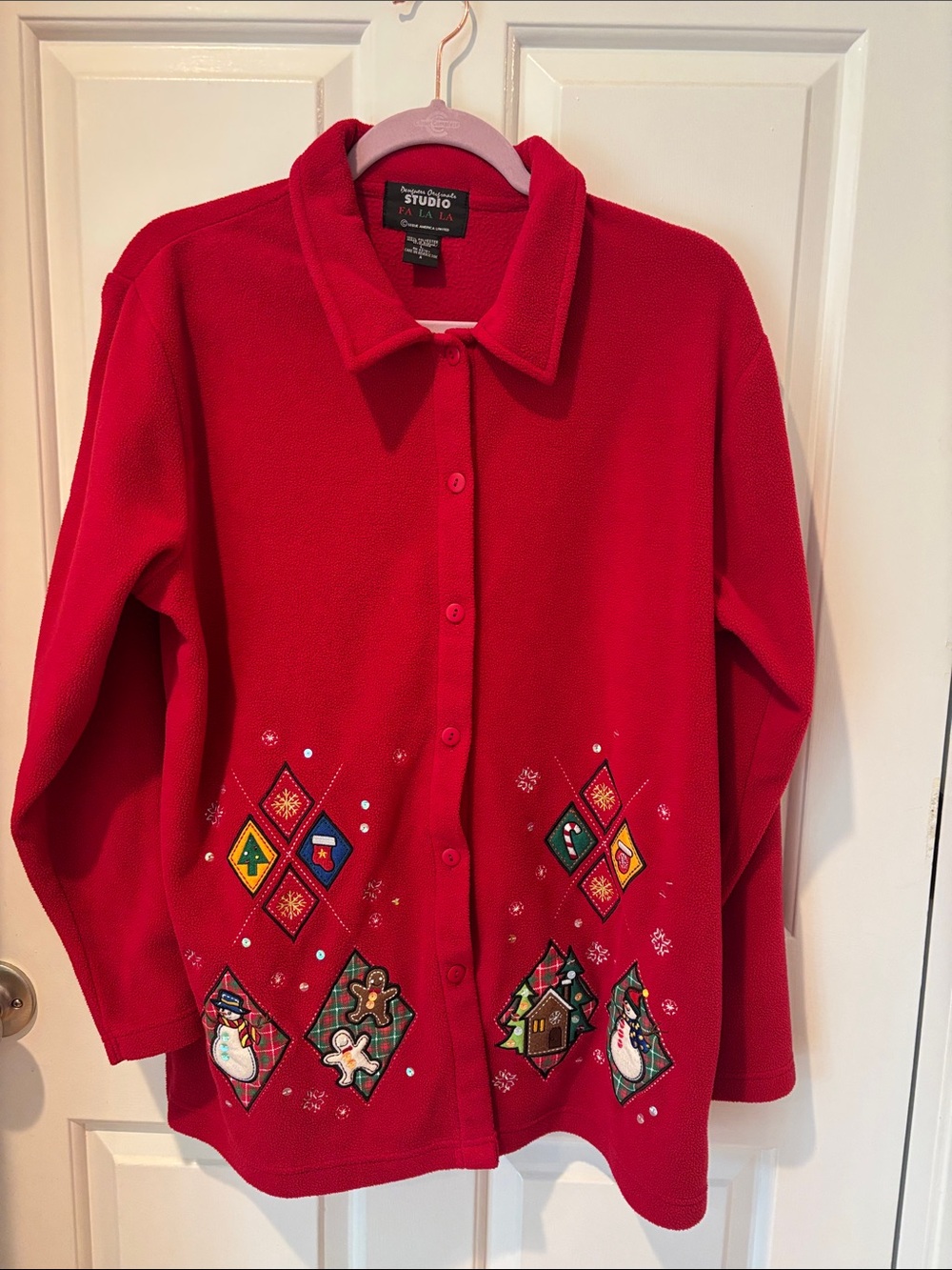 Designers Original Studio Red Fa La La Fleece Shacket Size L Vintage